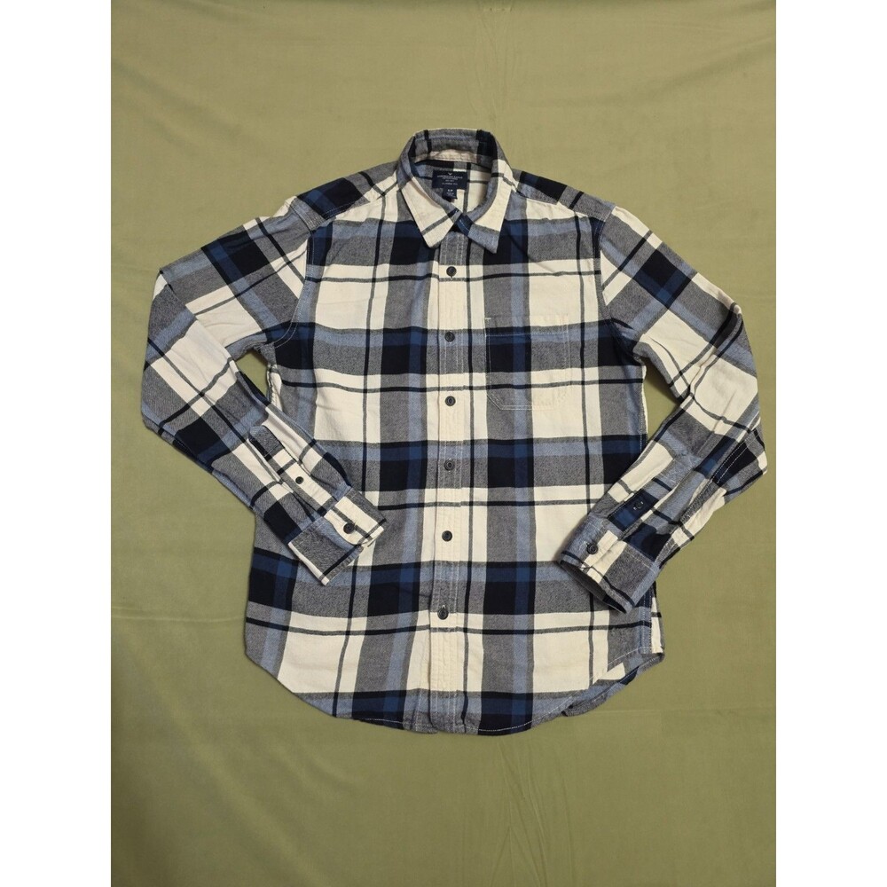 American Eagle Men's Long Sleeve Plaid Flannel Shirt Small Blue/White Button Up